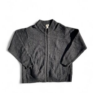 L.L. Bean Men's Charcoal 100% Wool Zip-Up Sweater